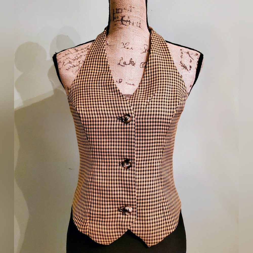 Vintage Steampunk Style brown and gold plaid vest
